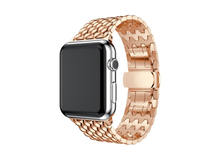 Браслет из нержавеющей стали рельефный для Apple Watch 42/44 мм, цвет розовое золото