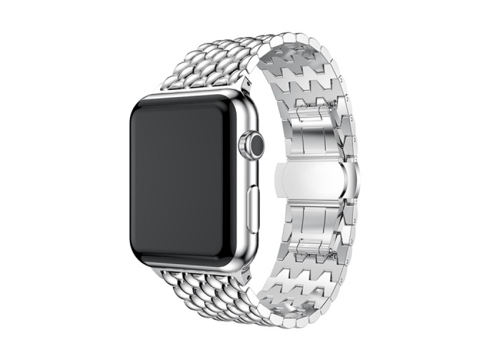 Браслет из нержавеющей стали рельефный для Apple Watch 42/44 мм, серебристый цвет