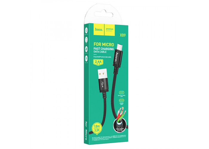 Кабель Hoco X89 USB-A/MicroUSB 2.4A (1 м), чёрный цвет