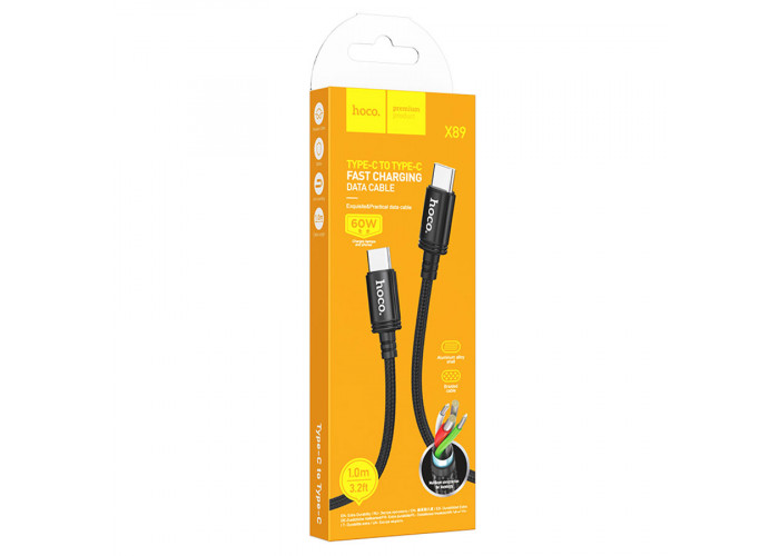 Кабель Hoco X89 USB-C/USB-C 60W (1 м), чёрный цвет