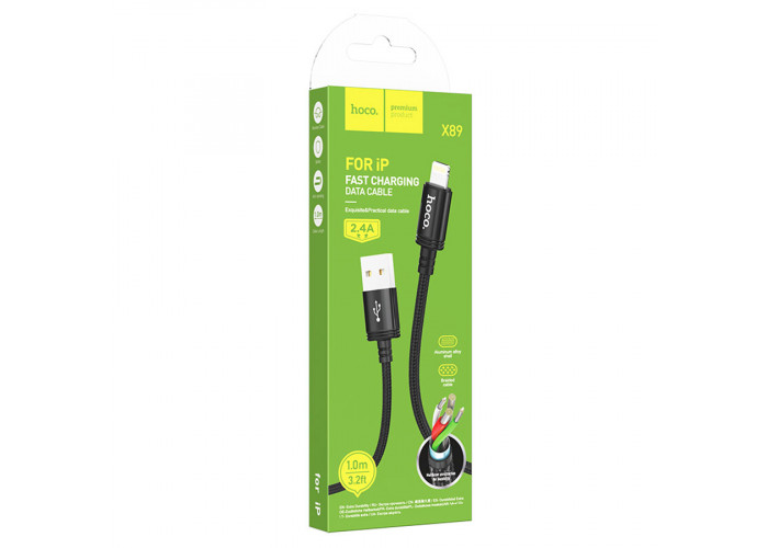 Кабель Hoco X89 USB-A/Lightning 2.4A (1 м), чёрный цвет