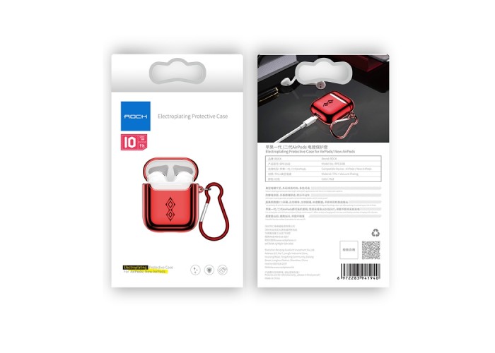 Чехол Rock Elecroplating Protective Case для AirPods 1/2, красный цвет