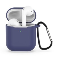 Чехол силиконовый с карабином для AirPods 1/2, синий цвет