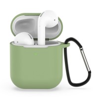 Чехол силиконовый с карабином для AirPods 1/2, зелёный цвет