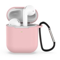 Чехол силиконовый с карабином для AirPods 1/2, светло-розовый цвет