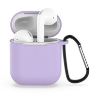 Чехол силиконовый с карабином для AirPods 1/2, сиреневый цвет