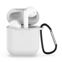 Чехол силиконовый с карабином для AirPods 1/2, прозрачный