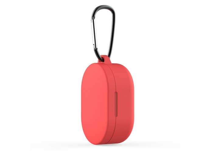 Чехол силиконовый с карабином для Redmi AirDots и Xiaomi AirDots Youth Edition, красный цвет