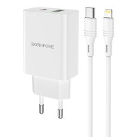 Сетевое зарядное устройство с кабелем USB-C/Lightning Borofone BA56A USB-C PD 20W + USB-A QC3.0
