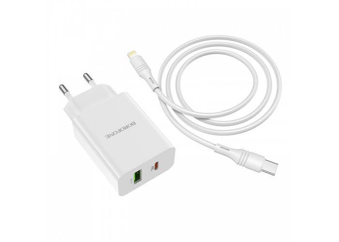 Сетевое зарядное устройство с кабелем USB-C/Lightning Borofone BA56A USB-C PD 20W + USB-A QC3.0