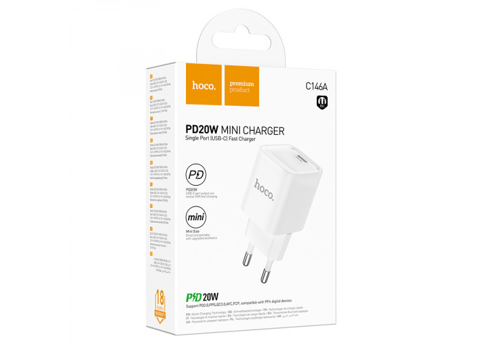 Сетевое зарядное устройство Hoco C146A USB-C PD 20W