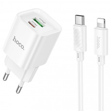 Сетевое зарядное устройство с кабелем USB-C/Lightning Hoco C147A USB-C PD 20W + USB-A QC3.0