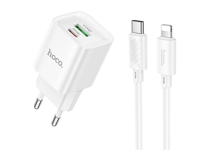 Сетевое зарядное устройство с кабелем USB-C/Lightning Hoco C147A USB-C PD 20W + USB-A QC3.0