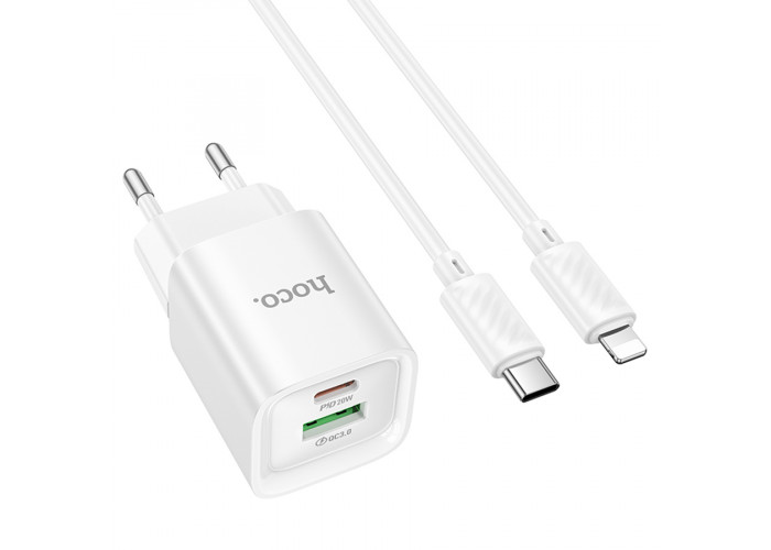 Сетевое зарядное устройство с кабелем USB-C/Lightning Hoco C147A USB-C PD 20W + USB-A QC3.0