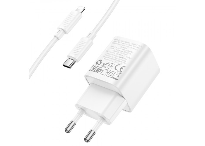 Сетевое зарядное устройство с кабелем USB-C/Lightning Hoco C147A USB-C PD 20W + USB-A QC3.0
