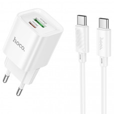 Сетевое зарядное устройство с кабелем USB-C/USB-C Hoco C147A USB-C PD 20W + USB-A QC3.0