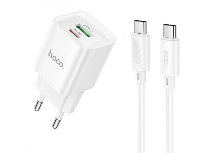 Сетевое зарядное устройство с кабелем USB-C/USB-C Hoco C147A USB-C PD 20W + USB-A QC3.0