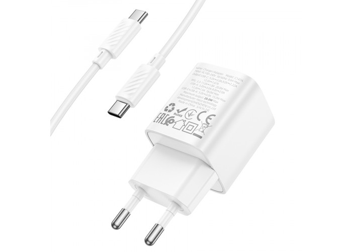 Сетевое зарядное устройство с кабелем USB-C/USB-C Hoco C147A USB-C PD 20W + USB-A QC3.0
