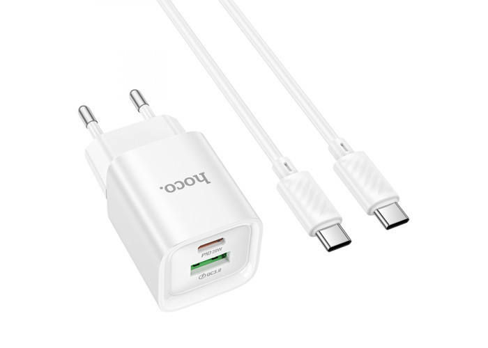 Сетевое зарядное устройство с кабелем USB-C/USB-C Hoco C147A USB-C PD 20W + USB-A QC3.0