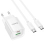 Сетевое зарядное устройство с кабелем USB-C/USB-C Hoco C147A USB-C PD 20W + USB-A QC3.0