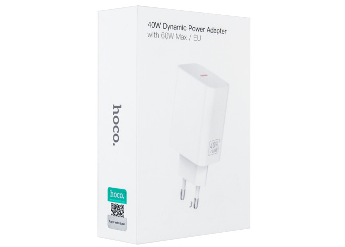 Сетевое зарядное устройство Hoco C162A 40W Dynamic Power Adapter with 60W Max, белый цвет