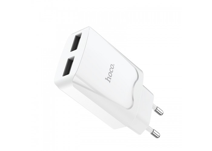 Сетевое зарядное устройство Hoco C52A Dual USB-A 2.1A, белый цвет