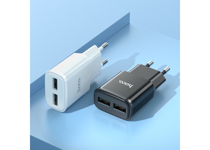 Сетевое зарядное устройство Hoco C88A Dual USB-A 2.4A, белый цвет