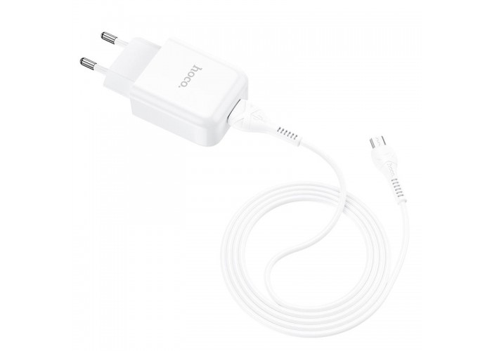 Сетевое зарядное устройство с кабелем USB-A/MicroUSB Hoco N2 USB-A 2.1A, белый цвет