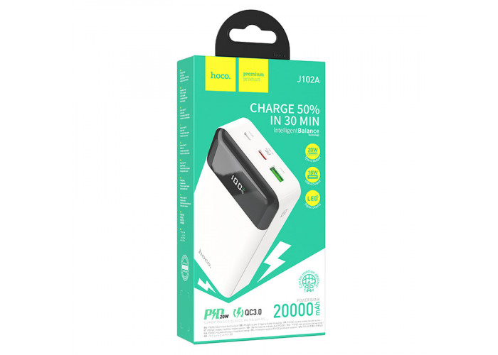Внешний аккумулятор Hoco J102A 20000mAh PD 20W + QC3.0, белый цвет