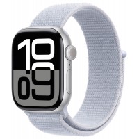 Apple Watch Series 10 GPS, 42 мм, корпус из алюминия серебристого цвета, спортивный браслет цвета «голубое облако»