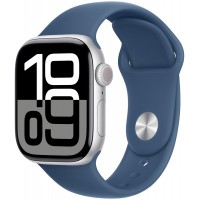 Apple Watch Series 10 GPS, 42 мм, корпус из алюминия серебристого цвета, спортивный ремешок цвета «деним»