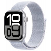 Apple Watch Series 10 GPS, 46 мм, корпус из алюминия серебристого цвета, спортивный браслет цвета «голубое облако»