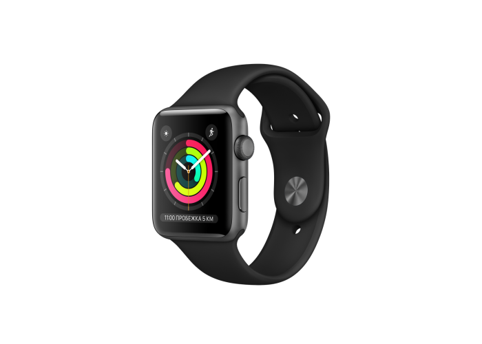 Apple Watch Series 3 GPS, 42 мм, алюминий цвета «серый космос», спортивный ремешок чёрного цвета