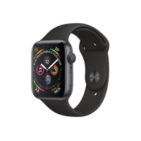 Apple Watch Series 4, 44 мм, корпус из алюминия цвета «серый космос», спортивный ремешок чёрного цвета