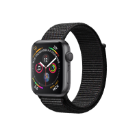 Apple Watch Series 4, 44 мм, корпус из алюминия цвета «серый космос», спортивный браслет чёрного цвета