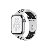 Apple Watch Nike+ Series 4, 44 мм, корпус из алюминия серебристого цвета, спортивный ремешок Nike цвета «чистая платина/чёрный»