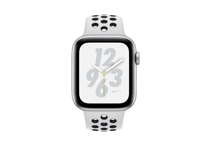 Apple Watch Nike+ Series 4, 40 мм, корпус из алюминия серебристого цвета, спортивный ремешок Nike цвета «чистая платина/чёрный»