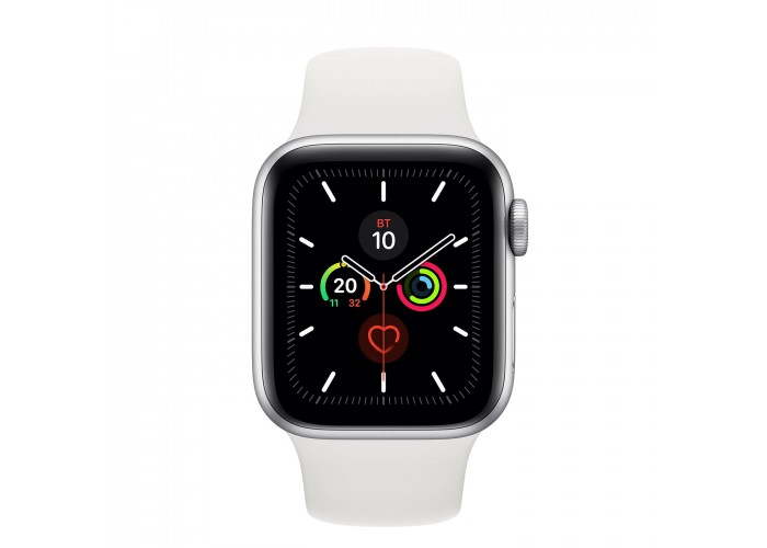 Apple Watch Series 5, 40 мм, корпус из алюминия серебристого цвета, спортивный ремешок белого цвета