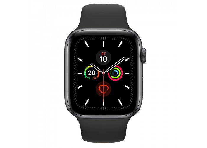 Apple Watch Series 5, 44 мм, корпус из алюминия цвета «серый космос», спортивный ремешок чёрного цвета