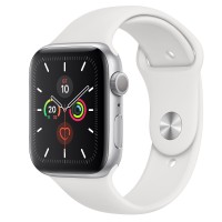 Apple Watch Series 5, 44 мм, корпус из алюминия серебристого цвета, спортивный ремешок белого цвета