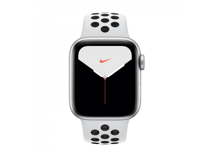 Apple Watch Nike Series 5, 40 мм, корпус из алюминия серебристого цвета, спортивный ремешок Nike цвета «чистая платина/чёрный»