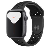 Apple Watch Nike Series 5, 44 мм, корпус из алюминия цвета «серый космос», спортивный ремешок Nike цвета «антрацитовый/чёрный»