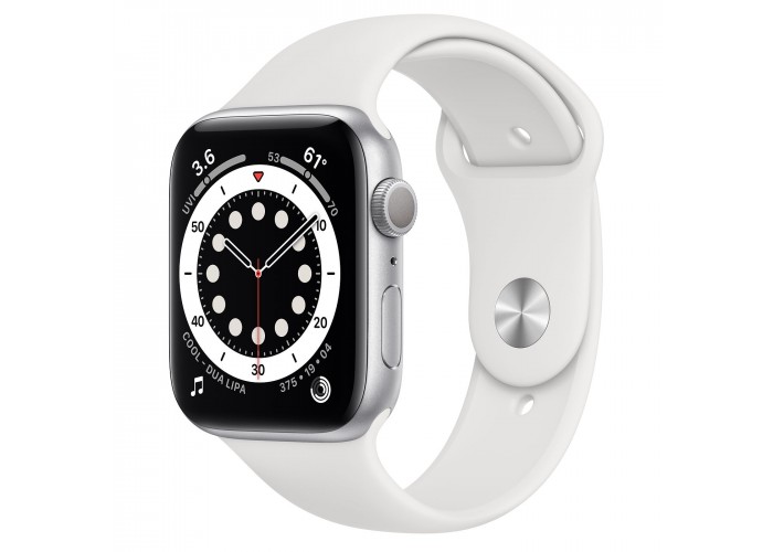 Apple Watch Series 6, 44 мм, корпус из алюминия серебристого цвета, спортивный ремешок