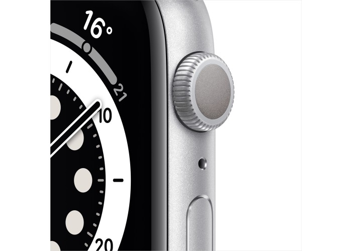 Apple Watch Series 6, 44 мм, корпус из алюминия серебристого цвета, спортивный ремешок