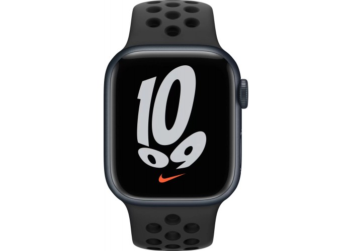 Apple Watch Nike Series 7, 41 мм, корпус из алюминия цвета «тёмная ночь», спортивный ремешок Nike цвета «антрацитовый/чёрный»