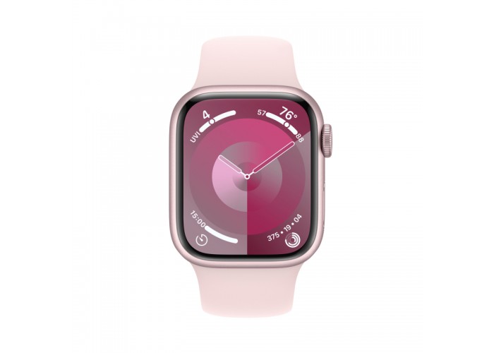 Apple Watch Series 9 GPS, 45 мм, корпус из алюминия розового цвета, спортивный ремешок светло-розового цвета