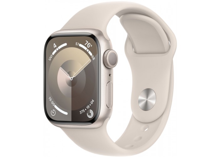 Apple Watch Series 9 GPS, 45 мм, корпус из алюминия цвета «сияющая звезда», спортивный ремешок цвета «сияющая звезда»