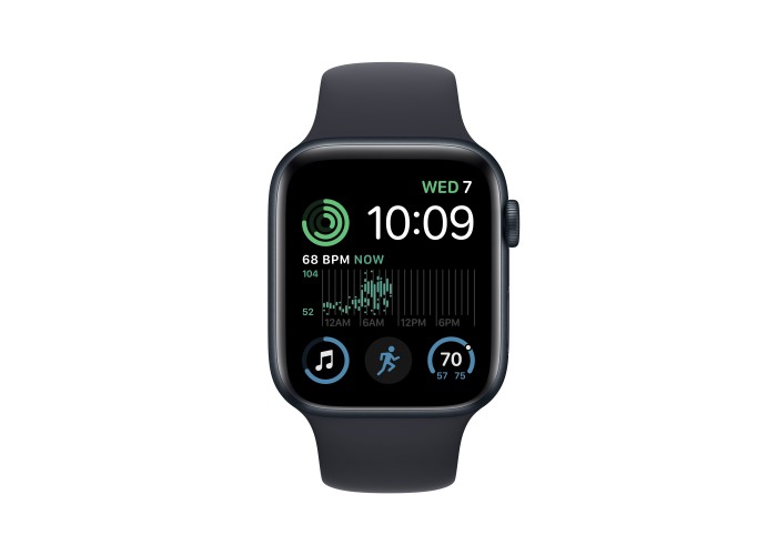 Apple Watch SE (2022), 44 мм, корпус из алюминия цвета «тёмная ночь», спортивный ремешок цвета «тёмная ночь»