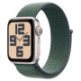 Apple Watch SE (2024), 40 мм, корпус из алюминия цвета «сияющая звезда», спортивный браслет зелёного цвета