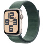 Apple Watch SE (2024), 44 мм, корпус из алюминия цвета «сияющая звезда», спортивный браслет зелёного цвета